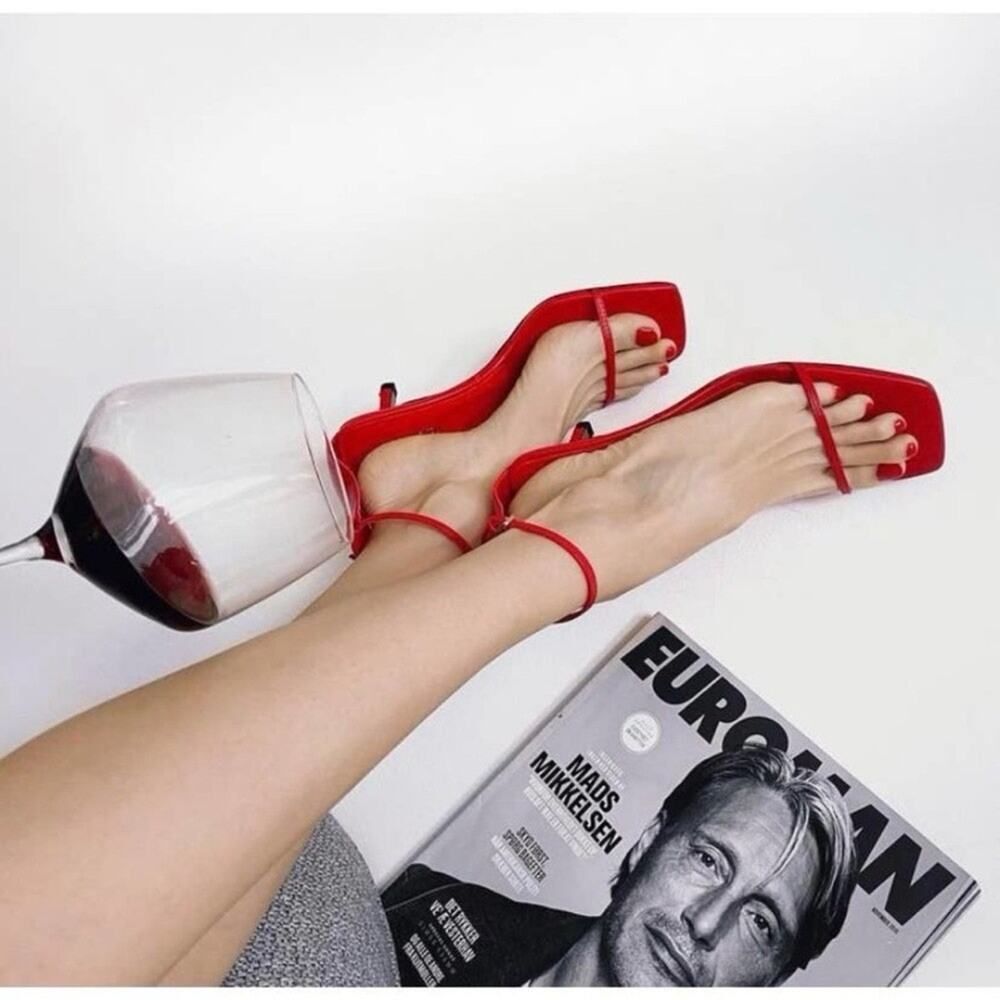 ZARA Red Leather Strappy Heels Square Toe Ankle Strap Sandals EU 42 US 11